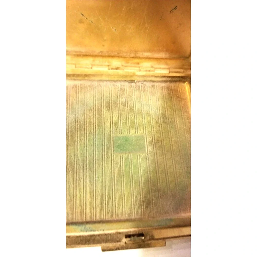 Mid Century Etched Brass Goldtone Powder Compact